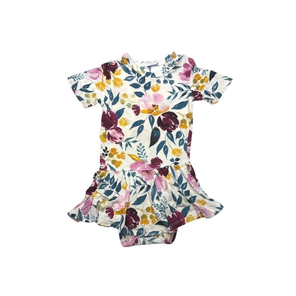 Posh Peanut Bamboo Jozie Bodysuit Twirl Dress 12-18 Months White Floral Colorful